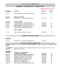 CITY OF GROTON BOARDS – COMMISSIONS - COMMITTEES Updated January 23, 2014 Exp. Date  MAYOR