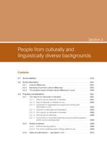 Section 3  People from culturally and linguistically diverse backgrounds Contents 3.1	 Some statistics	 .  .  .  .  .  .  .  .  .  .  .  .  .  .  .  .  .  .  .  .  .  .  .  .  .  .  .  .  .  .  .  .  .  .  .  .  .  .  . 