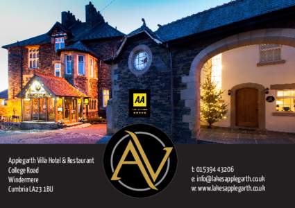 15 beautifully designed bedrooms Applegarth Villa Hotel & Restaurant College Road Windermere Cumbria LA23 1BU