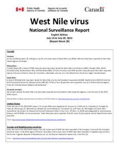 West Nile Virus - Surveillance Reports July 14 to July 20, 2013 (Report Week 29)