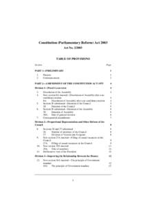 Constitution (Parliamentary Reform) Act 2003 Act No[removed]TABLE OF PROVISIONS Section