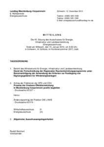 Landtag Mecklenburg-Vorpommern 6. Wahlperiode Energieausschuss Schwerin, 12. Dezember 2013 Telefon: ([removed]