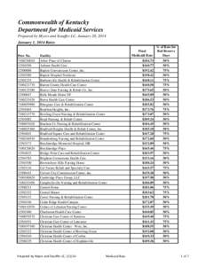 Commonwealth of Kentucky Department for Medicaid Services Prepared by Myers and Stauffer LC, January 28, 2014 January 1, 2014 Rates  Prov No.