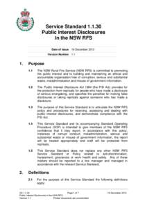Service Standard[removed]Public Interest Disclosures in the NSW RFS Date of Issue 19 December 2013 Version Number 1.1