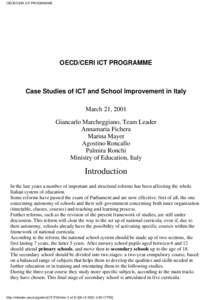 OECD/CERI ICT PROGRAMME  OECD/CERI ICT PROGRAMME Case Studies of ICT and School Improvement in Italy March 21, 2001