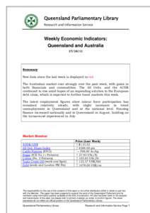 Queensland Parliamentary Library Research and Information Service Weekly Economic Indicators: Queensland and Australia[removed]