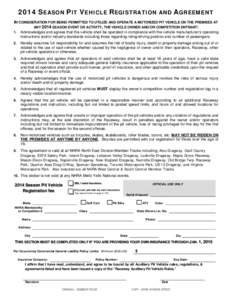 2014 Season Pit Vehicle Registration and Agreement