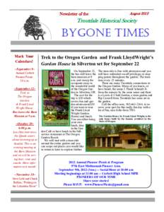 Newsletter of the  August 2012 Troutdale Historical Society