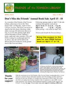 BCPL Friends of the Towson Library - April 2010 Newsletter