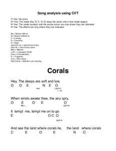 Song analysis using CVT!  ! 1st line: the lyrics! 2nd line: The mode (Na, N, C, O, E) stays the same until a new mode appear!