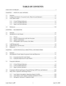 TABLE OF CONTENTS EXECUTIVE SUMMARY.............................................................................................................................1 CHAPTER 1	 STATE OF LAKE ONTARIO 1.1	 1.2	 1.3