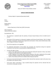 Arizona Department of Real Estate (ADRE) Auditing and Investigation Division www.azre.gov th[removed]N. 44 STREET STE-100, PHOENIX, AZ 85018