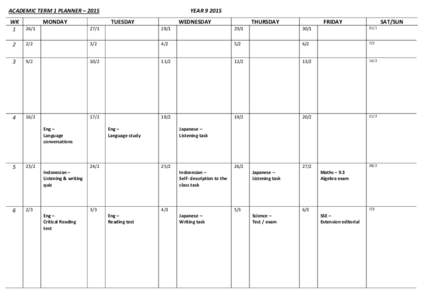 ACADEMIC TERM 1 PLANNER – 2015 MONDAY YEAR[removed]WK