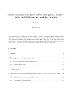 Some comments on elliptic curves over general number fields and Brill-Noether modular varieties B. Mazur July 20, 2014  Very rough notes for a lecture to be given October 5, 2013 at the Quebec/Maine Number Theory