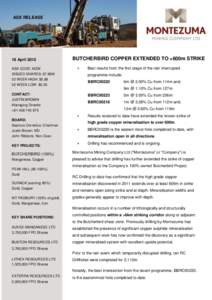 ASX RELEASE  18 April 2012 ASX CODE: MZM  BUTCHERBIRD COPPER EXTENDED TO >600m STRIKE