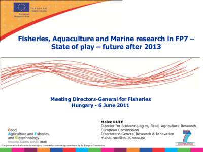 Fisheries, Aquaculture and Marine research in FP7 – State of play – future after 2013 Meeting Directors-General for Fisheries Hungary - 6 June 2011 Maive RUTE