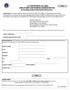 U.S. DEPARTMENT OF LABOR EMPLOYMENT AND TRAINING ADMINISTRATION Accounting Contact Information Document PRINT