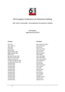 6th European Conference on Protective Clothing Safe, Smart, Sustainable… New pathways for protective clothing Participants registrated[removed]