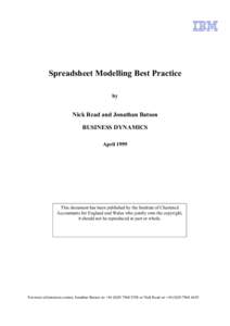 Spreadsheet Modelling Best Practice by Nick Read and Jonathan Batson BUSINESS DYNAMICS April 1999