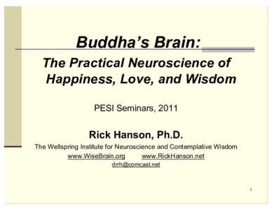 Buddha’s Brain: The Practical Neuroscience of Happiness, Love, and Wisdom PESI Seminars, 2011  Rick Hanson, Ph.D.
