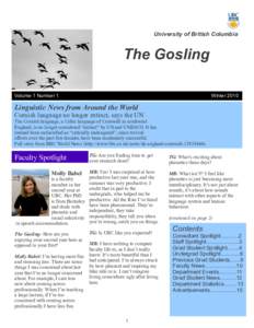 University of British Columbia  The Gosling Volume 1 Number 1  Winter 2010