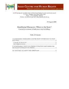 [ACHR has Special Consultative Status with the United Nations Economic and Social Council] CC, Janakpuri, New Delhi, India Phone: + , Website: www.achrweb.org; Email: suhaschakma@achr