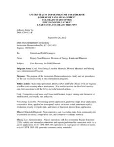 UNITED STATES DEPARTMENT OF THE INTERIOR BUREAU OF LAND MANAGEMENT COLORADO STATE OFFICE 2850 YOUNGFIELD STREET LAKEWOOD, COLORADO[removed]In Reply Refer To: