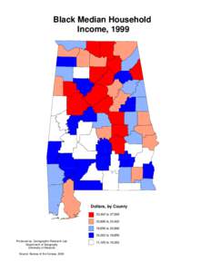 Black Median Household Income, 1999 Dollars, by County 23,462 to 37,569 20,896 to 23,462