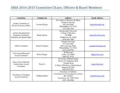 ARIACommittee Chairs, Officers & Board Members Committee Chairperson  Ad-hoc Committee to