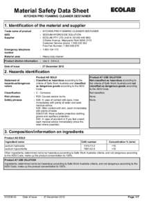 Material Safety Data Sheet KITCHEN PRO FOAMING CLEANER DESTAINER 1. Identification of the material and supplier Trade name of product ADG