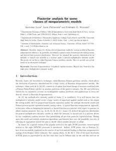 Posterior analysis for some classes of nonparametric models ¨ nster2 and Stephen G. Walker3 Antonio Lijoi1 , Igor Pru 1