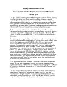 Microsoft Word - Topic - Insure LA Incentive Program - Insure LA Incentive Program Announces Grant Recipients - January 2008.do