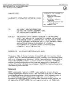 STATE OF CALIFORNIA--HEALTH AND HUMAN SERVICES AGENCY  GRAY DAVIS, Governor DEPARTMENT OF SOCIAL SERVICES 744 P Street, Sacramento, CA 95814