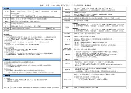 平成3１年度　（株）ＮＨＫメディアテクノロジー定期採用　募集要項 企業概要 社　名 株式会社　ＮＨＫメディアテクノロジー