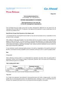 The Go-Ahead Group plc 4 Matthew Parker Street, London, SW1H 9NP Telephone[removed]Press Release 1 May 2014 THE GO-AHEAD GROUP PLC