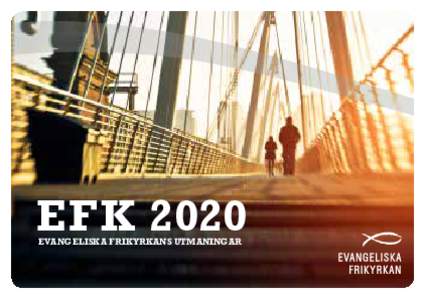 EFK 2020 EVANGELISKA FRIKYRKANS UTMANINGAR EFKHur ser livet ut om 10 år? Ingen av oss vet det. Mycket kan inträffa som radikalt ändrar förutsättningarna både i positiv och negativ bemärkelse för en försa