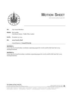 MOTION SHEET CITY COUNCIL of SALT LAKE CITY TO:  City Council Members