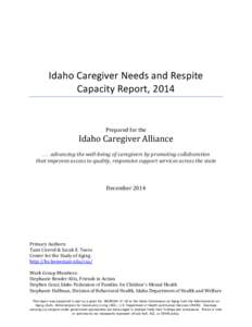 ICA Caregiver needs and Respite Provider Capacity assessment, 2014