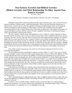 Near Eastern Acrostics And Biblical Acrostics Biblical Acrostics And Their Relationship To Other Ancient Near Eastern Acrostics By John F. Brug [NEH Seminar: The Bible And Near Eastern Literature, Yale 1987, 1997 edition