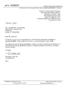 Ao.^?•. VERMONT  AGENCY OF HUMAN SERVICES DEPARTMENT OF DISABILITIES, AGING AND INDEPENDENT LIVING Division of Licensing and Protection 103 South Main Street, Ladd Hall