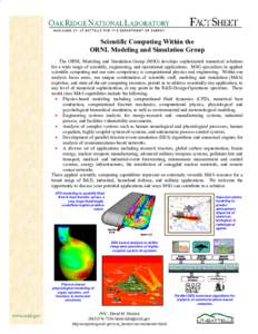 Scientific Computing Within the ORNL Modeling and Simulation Group The ORNL Modeling and Simulation Group (MSG) develops sophisticated numerical solutions for a wide range of scientific, engineering, and operational appl