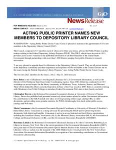 Microsoft Word - ACTING PUBLIC PRINTER NAMES NEW MEMBERS TO DEPOSITORY LIBRARY COUNCIL.doc