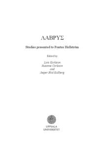 ȁǹǺȇȊȈ Studies presented to Pontus Hellström Edited by Lars Karlsson Susanne Carlsson