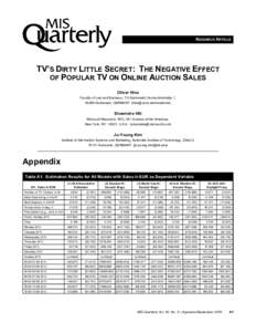 RESEARCH ARTICLE  TV’S DIRTY LITTLE SECRET: THE NEGATIVE EFFECT OF POPULAR TV ON ONLINE AUCTION SALES Oliver Hinz Faculty of Law and Business, TU Darmstadt, Hochschulstraße 1,