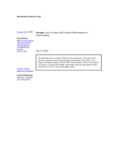 Georgia: Letter of Intent and Technical Memorandum of Understanding; July 15, 2014