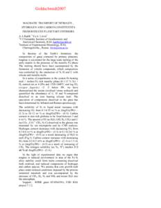 Goldschmidt2007  MAGMATIC TRANSPORT OF NITROGEN , HYDROGEN AND CARBON CONSTITUENTS FROM REDUCED PLANETARY INTERIORS A.A.Kadik 1 Yu.A. Litvin2