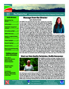 April 2015 The Prairie Post  Quarterly Newsletter of the High Plains Regional Climate Center