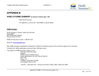 APPENDIX B - WCB E-FORMS SUMMARY as issued to Vendors April, 1997