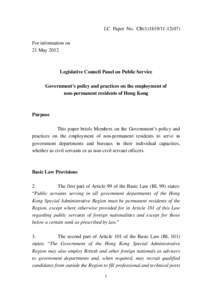 LC Paper No. CB[removed]) For information on 21 May 2012 Legislative Council Panel on Public Service Government’s policy and practices on the employment of