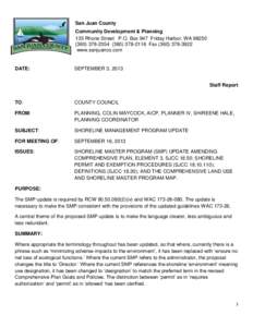 San Juan County Community Development & Planning 135 Rhone Street P.O. Box 947 Friday Harbor, WA[removed][removed]2116 Fax[removed]www.sanjuanco.com